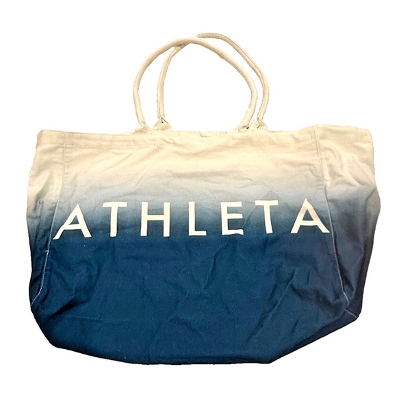 Athleta Tote Bag Gym Blue Ombre Large Canvas Shopping Bag 17.5X13 Travel Open - Picture 2 of 8